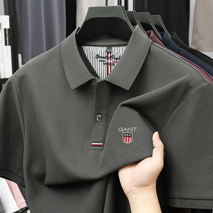 Polo d'été brodé de haute qualité pour hommes, chemise à manches courtes en pur coton respirant et décontracté pour affaires