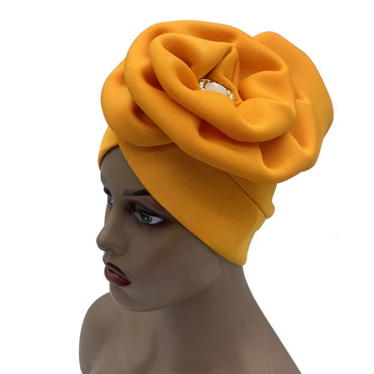 Turban Africain à Grande Fleur pour Femme, Foulard de Sauna Musulman à la Mode