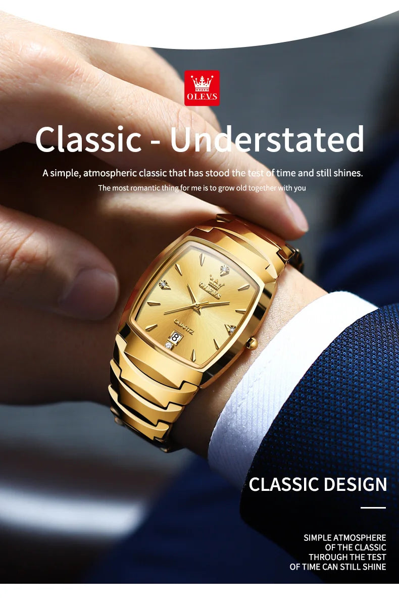 OLEVS-Montre de couple en acier au tungstène Tonneau pour hommes et femmes, marque de luxe, montre à quartz pour amoureux, montre-bracelet étanche, 7006