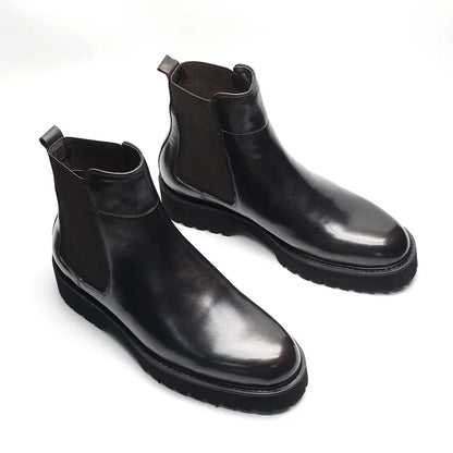 Bottes Chelsea montantes de Style britannique pour hommes, chaussures classiques de luxe en cuir véritable avec bande élastique pour augmenter la hauteur, automne et hiver