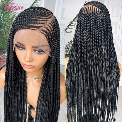 Perruques tressées en boîte Cornrow 36 pouces, perruque synthétique Blonde 613 pour femmes, perruque Lace Front Wig tressée avec raie latérale de haute qualité, perruque Faux Locs