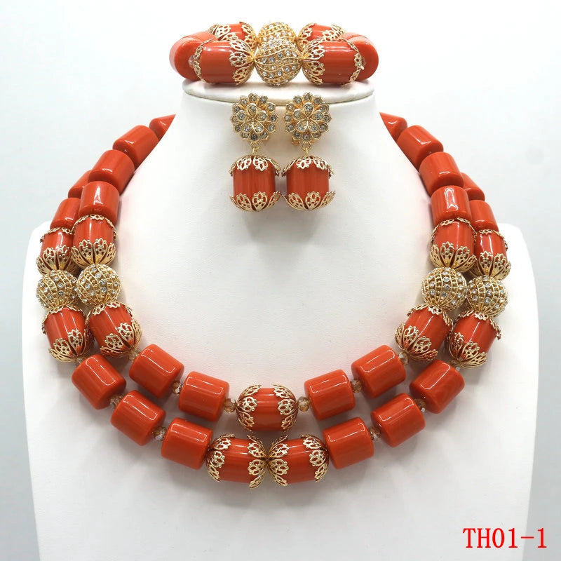 Ensemble de bijoux de mariée en corail artificiel, ensemble de colliers de perles africaines et nigérianes
