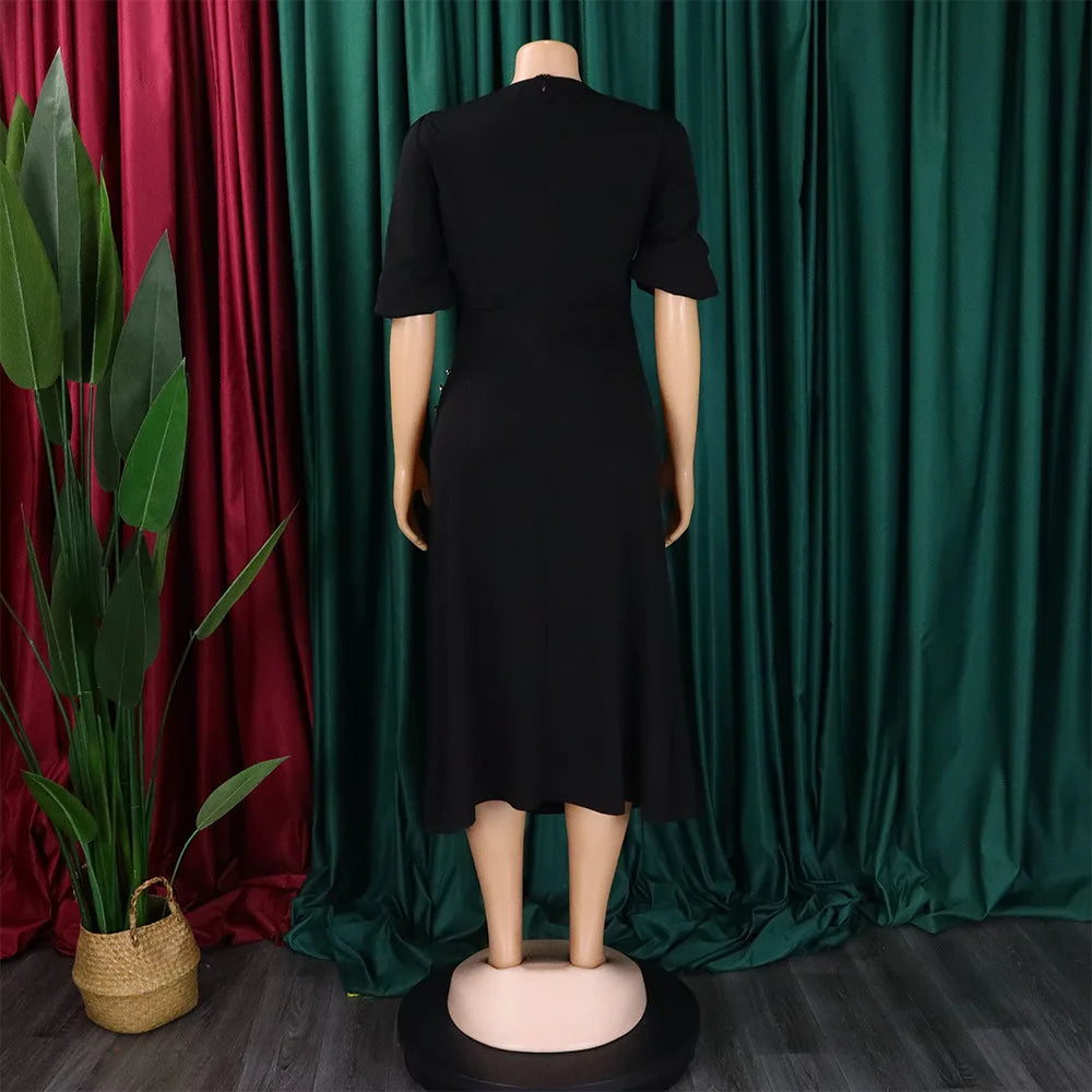 FairyShely-Robe longue à manches courtes pour femmes, grande taille, col rond, grandes robes pour dames, robe de soirée serrée, robe curvy, monochromatique, été, 2025