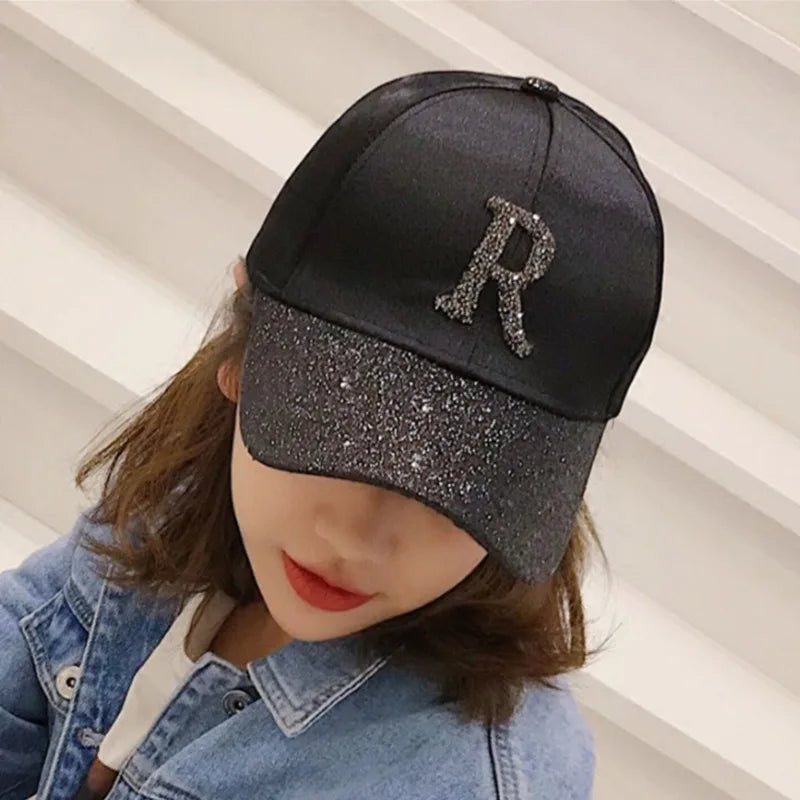 Casquette de baseball en satin brillant avec lettre R pour femmes et filles, chapeaux Snapback, sports de plein air, hip hop, soleil, printemps, été, mode