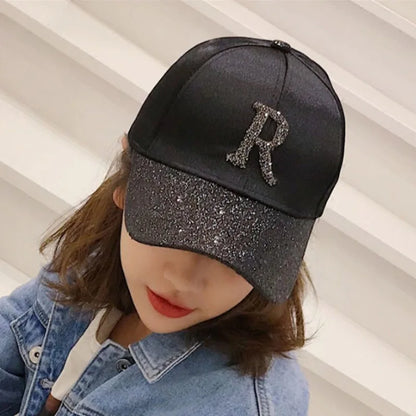 Casquette de baseball en satin brillant avec lettre R pour femmes et filles, chapeaux Snapback, sports de plein air, hip hop, soleil, printemps, été, mode
