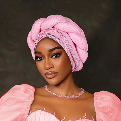Couvre-chef africain Auto Gele déjà fabriqué, Turban brillant pour femmes, Hijab nigérian tressé, couvre-chef pour fête de mariage