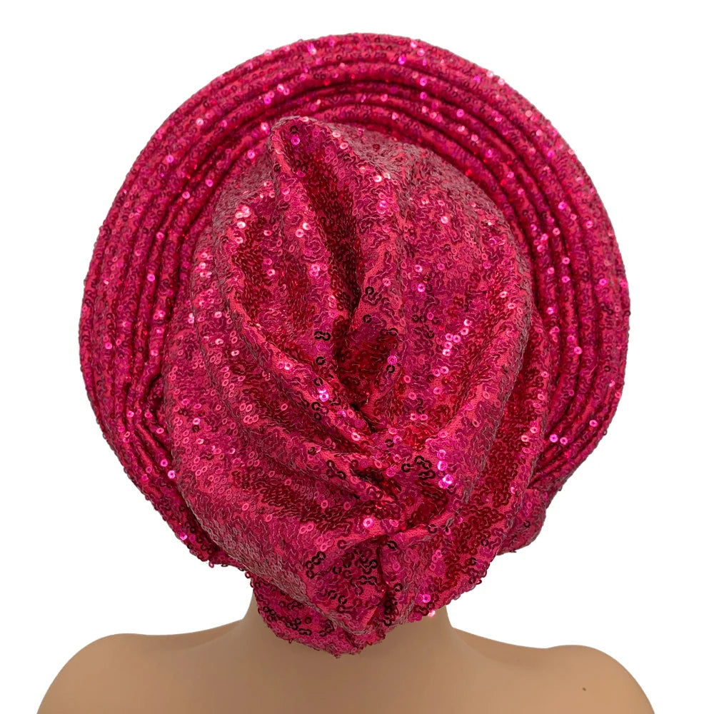 Paillettes Autogele Turban casquette pour femmes prêt africain Auto Gele casque Nigeria mariage Geles femme bandeau dame casque