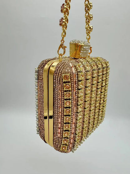 Sac pochette de soirée carrée incrustée de diamants faite à la main, sac de dîner Portable en Fiber de Polyester scintillante de petite taille pour femmes