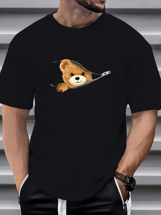 T-shirt d'été imprimé à motif d'ours pour hommes et femmes, adapté au haut décontracté et respirant