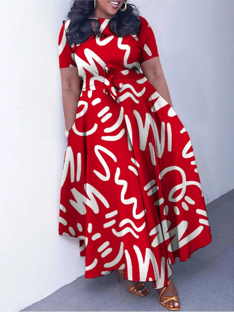 Robe décontractée à manches courtes pour femmes, tenue de bureau, mode printemps-été, ample, imprimée, à lacets, 2024