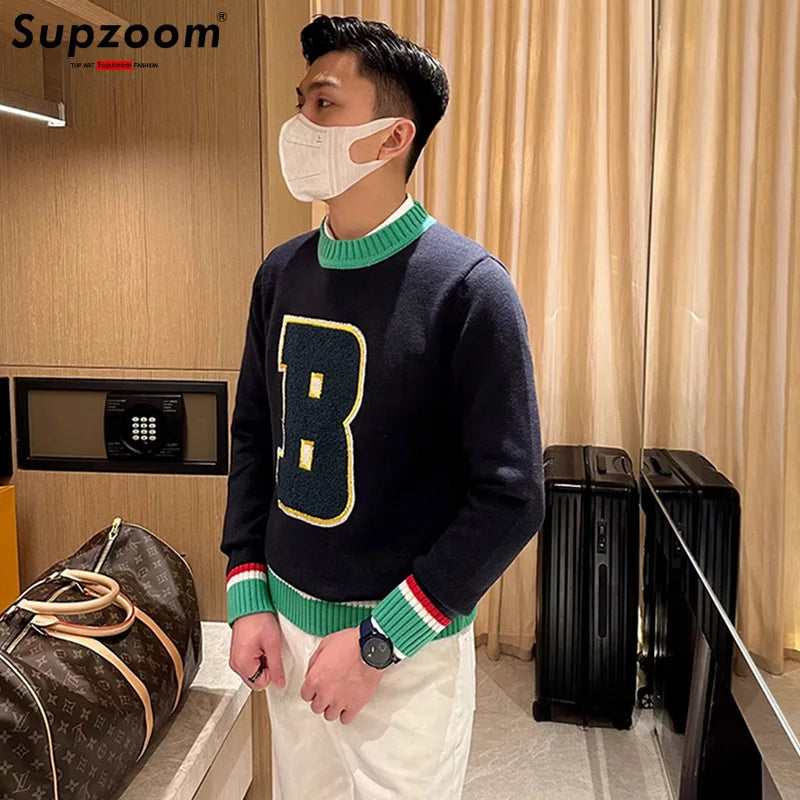 Supzoom nouveauté haut à la mode col rond pulls Appliques marque vêtements brodé Net rouge chaud décontracté tricoté hommes pull
