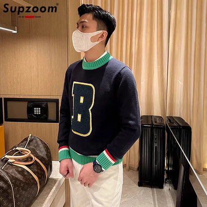 Supzoom nouveauté haut à la mode col rond pulls Appliques marque vêtements brodé Net rouge chaud décontracté tricoté hommes pull