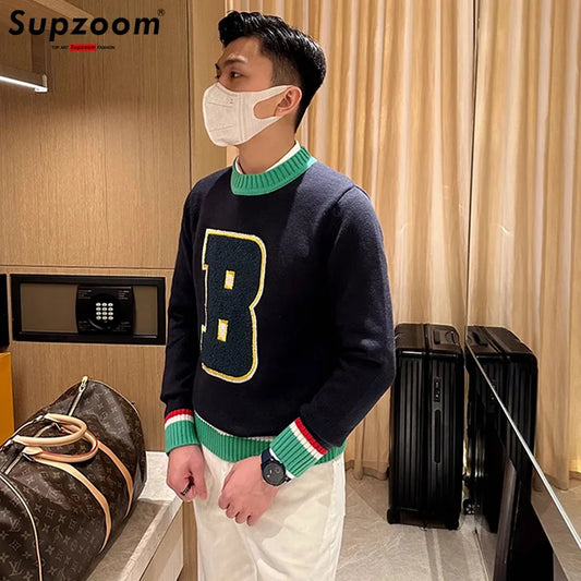 Supzoom nouveauté haut à la mode col rond pulls Appliques marque vêtements brodé Net rouge chaud décontracté tricoté hommes pull