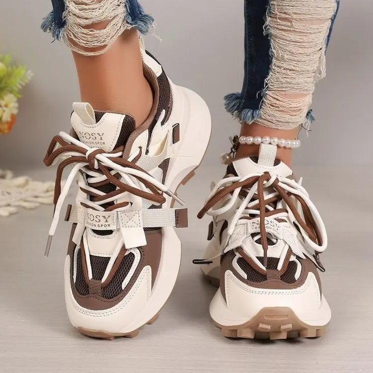 Baskets Basses Confortables à Lacets pour Femme, Chaussures d'Extérieur Décontractées et Respirantes, Nouvelle Collection 2025