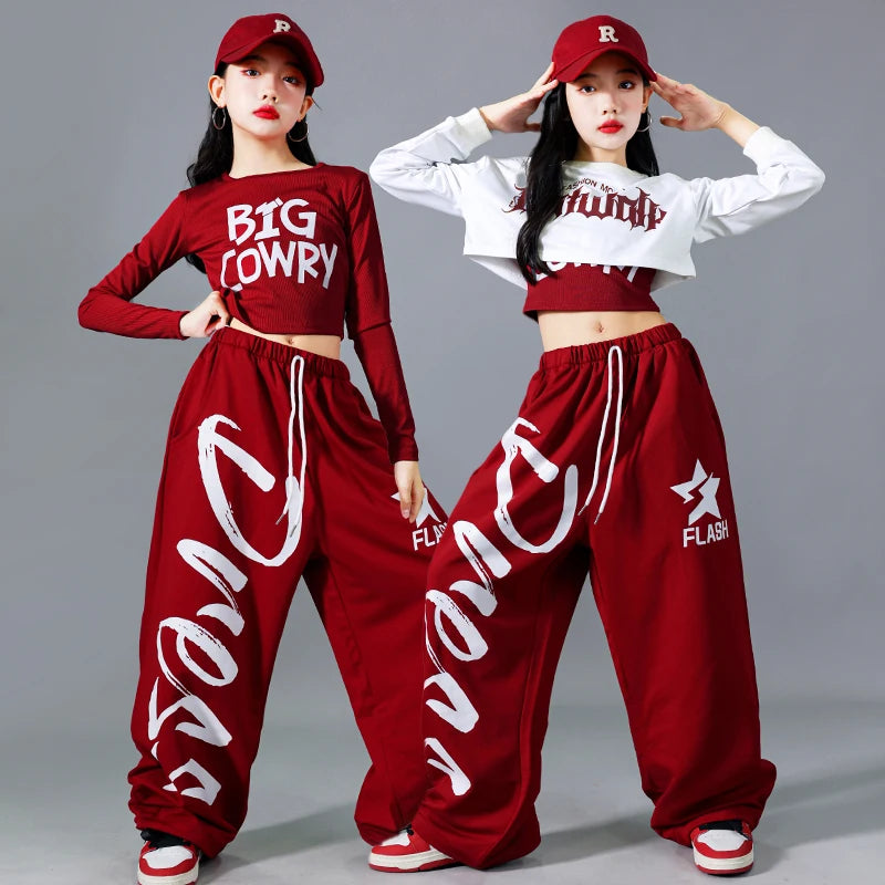 Filles K-pop haut court mode lettres Sport Joggers pantalon fille groupe vêtements ensembles enfants Hip Hop Streetwear enfants Jazz Costumes