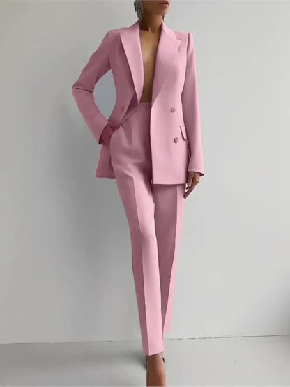 Printemps décontracté à manches longues costume ensemble automne élégant bureau dame solide mince hauts Blazer pantalon deux pièces ensembles femmes tenue 2025