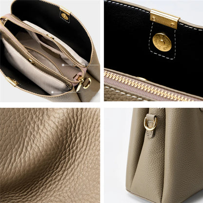 Hifashion 100% vache en cuir véritable seau épaule sacs à bandoulière pour femmes 2025 luxe concepteur large sangle fourre-tout dames sacs à main