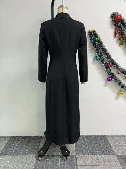 CM.YAYA-Robe longue crantée à manches longues pour femmes, robe de soirée élégante, robe de rue, double boutonnage, sexy, mode, avocat, travail, nuit, printemps
