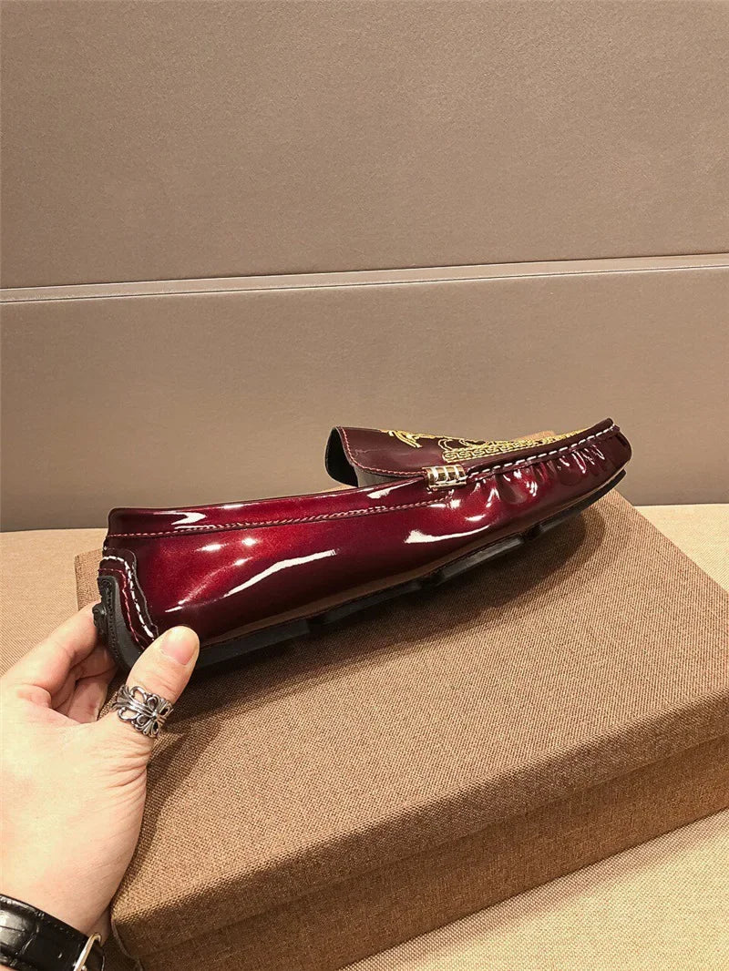 Chaussures Décontractées en Cuir Verni Astronomique Souple pour Homme, Style Coréen, Décontracté, en Une Étape, Style Britannique, pour Paresseux, Nouvelle Collection Printemps Été