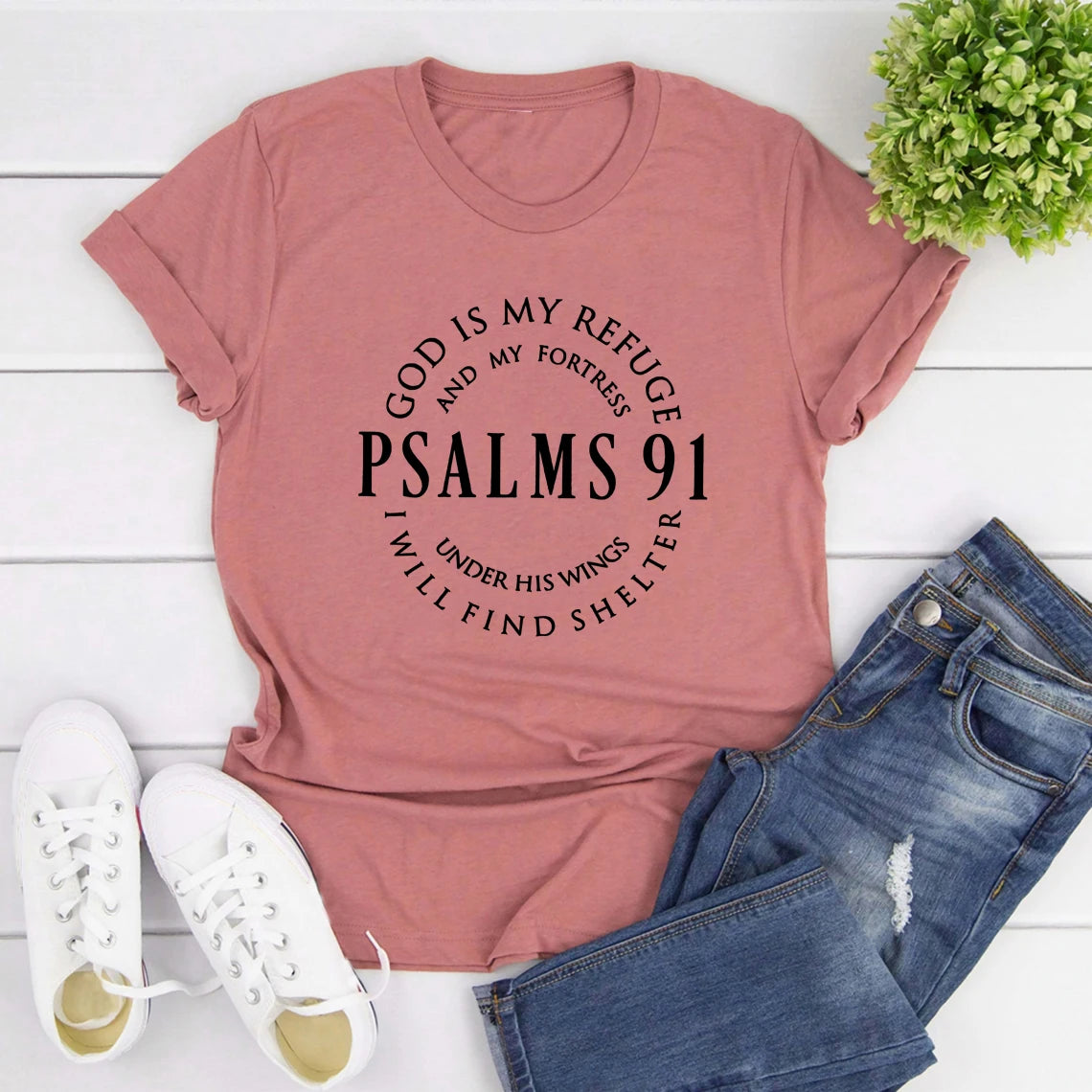 Dieu est mon refuge psaumes 91 chemise chrétienne Christ jésus chemises femmes T-shirts à manches courtes t-shirt religieux jésus amour T-shirts