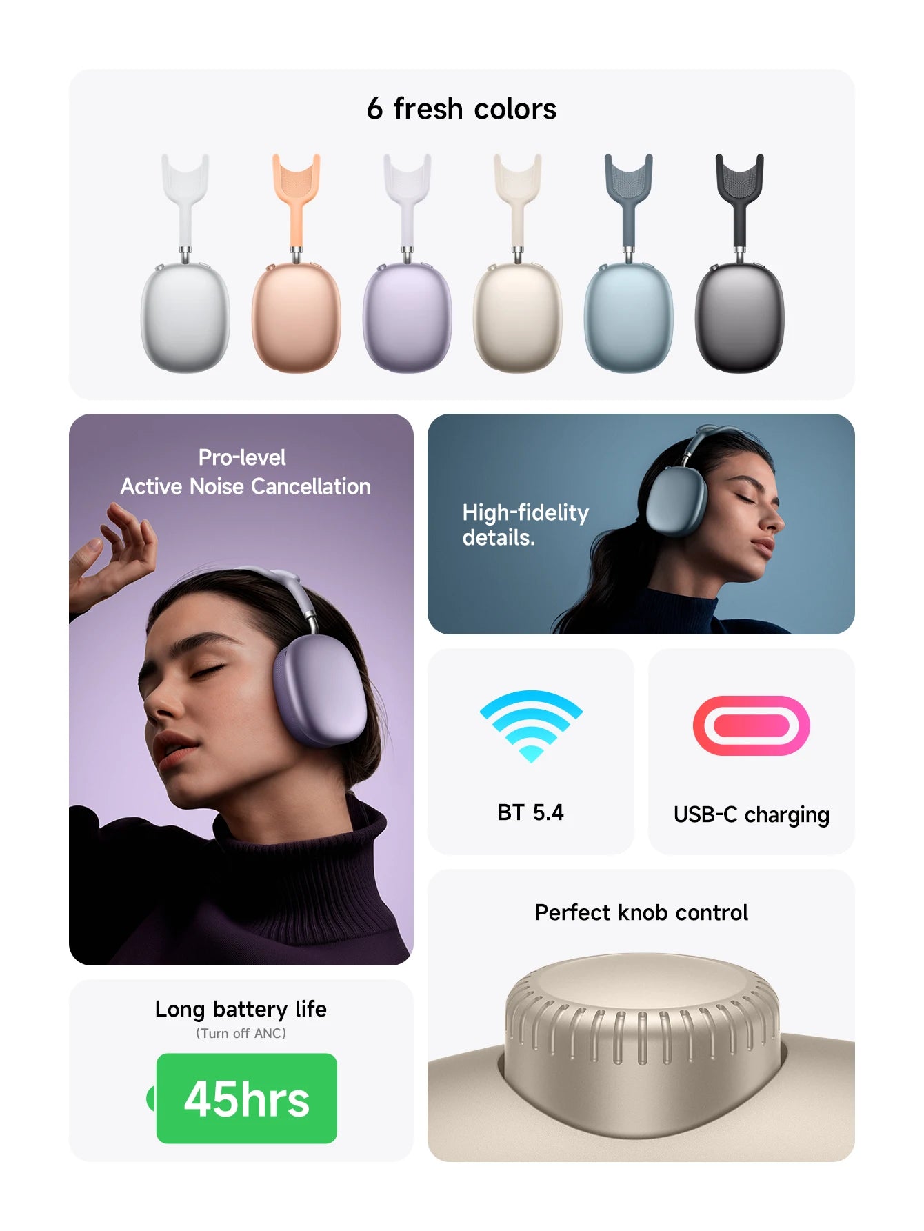 HOCO W65 Plus ANC réduction du bruit Bluetooth casque sur l'oreille sans fil grand écouteur Hifi sons Sport casques avec bouton