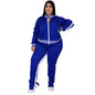 Grande taille L-5XL deux pièces ensemble femmes survêtement Zip haut rayé fente pantalons de survêtement survêtement tenue correspondant ensemble en gros livraison directe