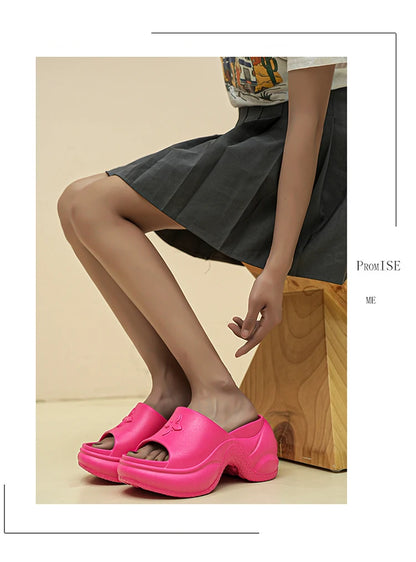 STleargSHEN-Pantoufles d'été à l'offre elles optiques pour femmes, tongs hautes de 9cm, talons compensés, chaussures de plage, pantoufles à plateforme épaisse