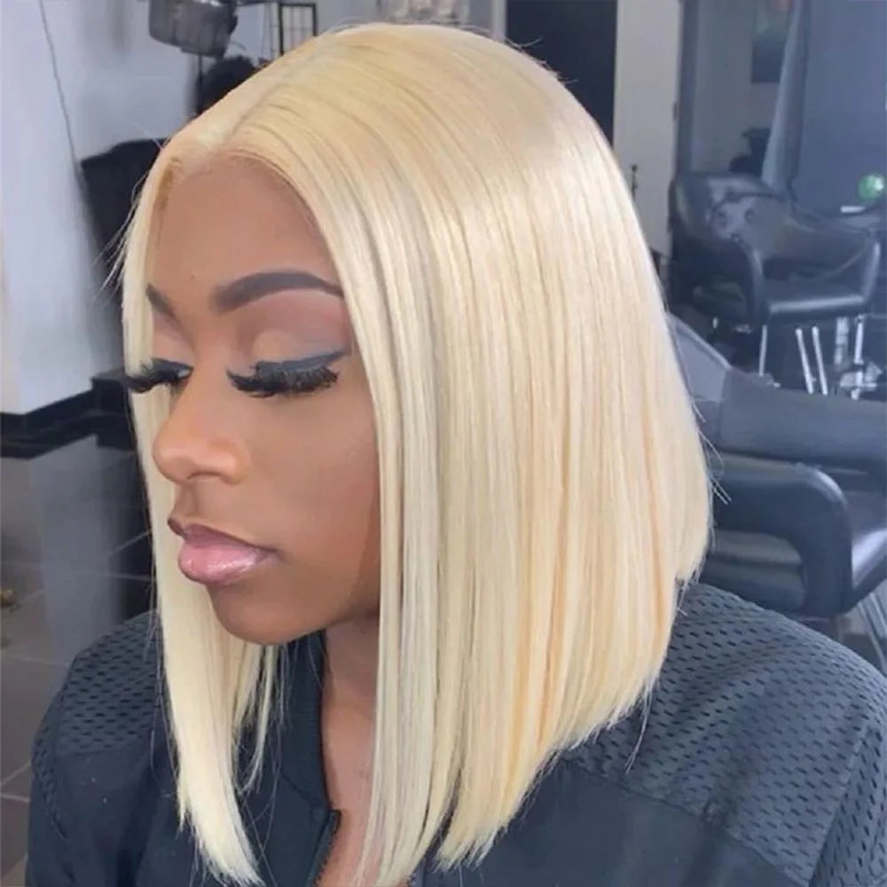 613 Blonde Bob perruques cheveux humains court droit 13X4 HD dentelle avant perruques coloré brésilien 100% cheveux humains 16 pouces cosplay 200% perruque brésilienne	cheveux humain naturel perruque courte
