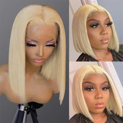 613 Blonde Bob perruques cheveux humains court droit 13X4 HD dentelle avant perruques coloré brésilien 100% cheveux humains 16 pouces cosplay 200% perruque brésilienne	cheveux humain naturel perruque courte