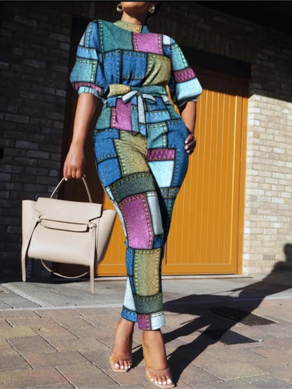 ChimStreet-Ensemble de pantalons décontractés pour femmes, manches ChimSeven, imprimé à la mode, taille à lacets, vêtements de printemps et d'automne, nouveau