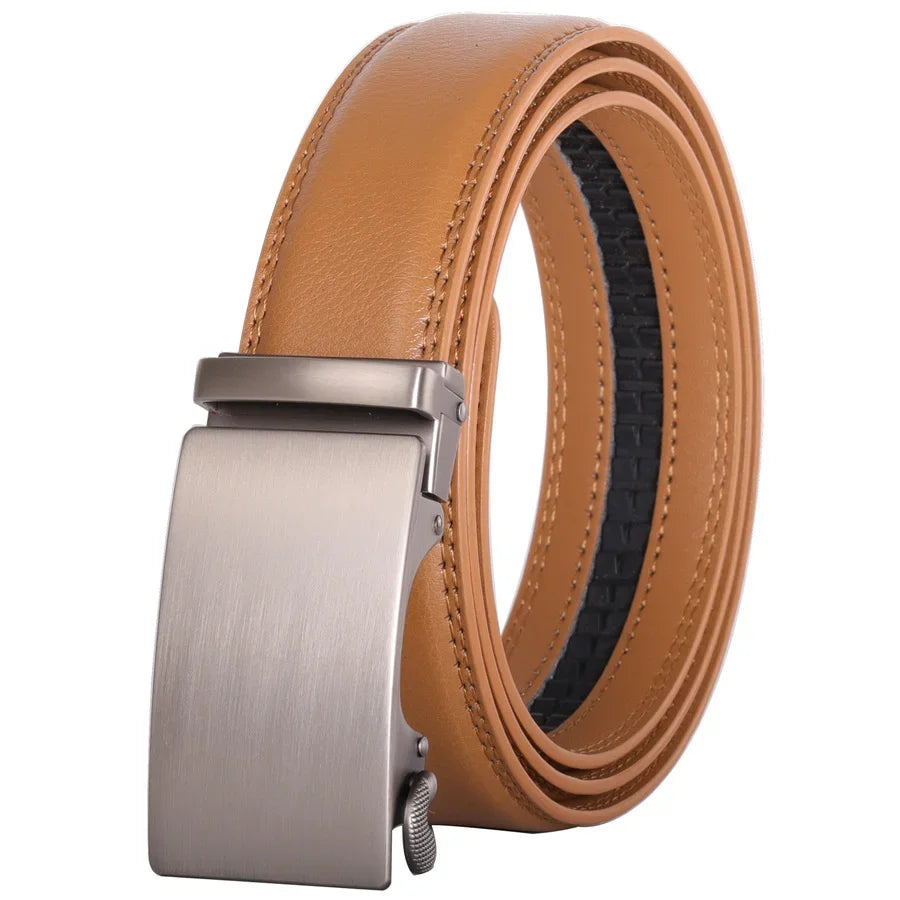 Plyesxale Ceinture en cuir marron hommes 2024 boucle automatique hommes Ceinture pour jean Style Vintage hommes ceintures de luxe Ceinture Homme B9