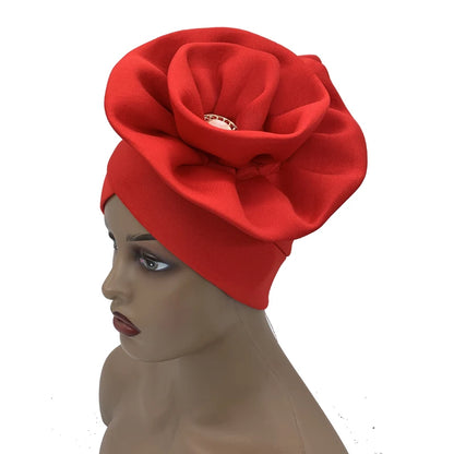 Turban Africain à Grande Fleur pour Femme, Foulard de Sauna Musulman à la Mode