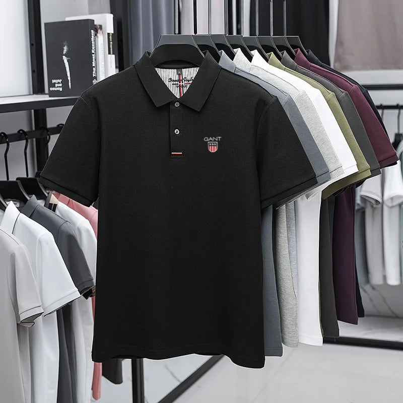 Polo d'été brodé de haute qualité pour hommes, chemise à manches courtes en pur coton respirant et décontracté pour affaires