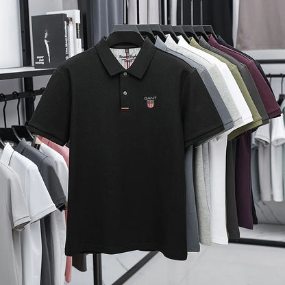 Polo d'été brodé de haute qualité pour hommes, chemise à manches courtes en pur coton respirant et décontracté pour affaires