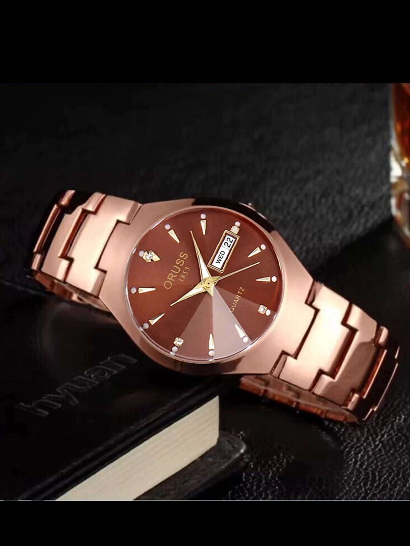 ORUSS-Montre de couple étanche pour hommes et femmes, quartz, acier inoxydable, date, semaine, horloge, cadeau pour amoureux, mode décontractée