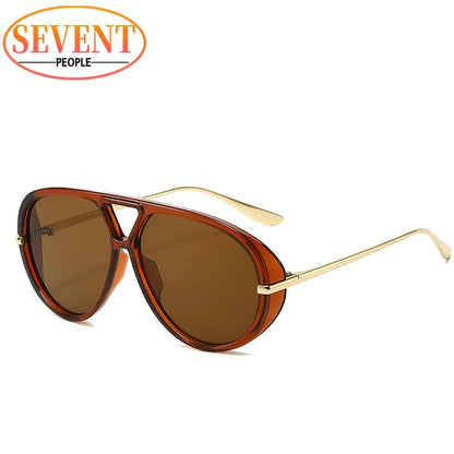 Lunettes de soleil pilote Punk ovales surdimensionnées pour femmes, grande marque de luxe, monture métallique Vintage, lunettes de soleil pour dames, bouclier UV400, 2025