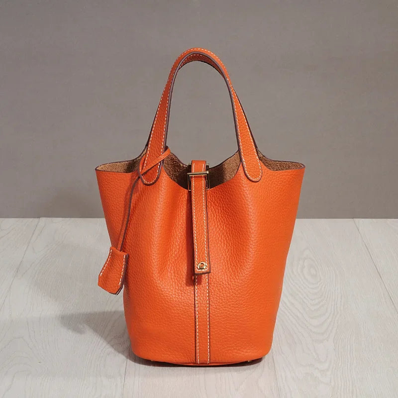 Sac à lunch en cuir de vachette véritable, panier alimentaire E27, sac à main de pique-nique Amazon, poignée supérieure souple, 2024 importé