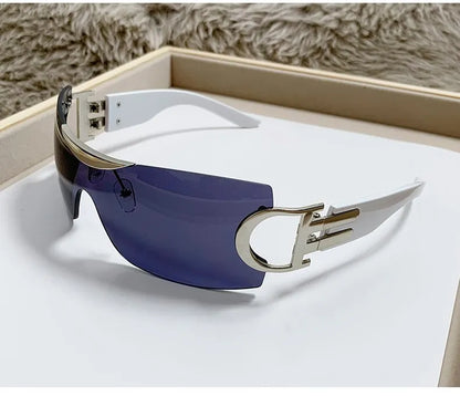 Lunettes de soleil Y2K sans monture pour femmes, lunettes de soleil sans cadre, nuances de chimshield, futuriste, respirant, unisexe, rond, mode