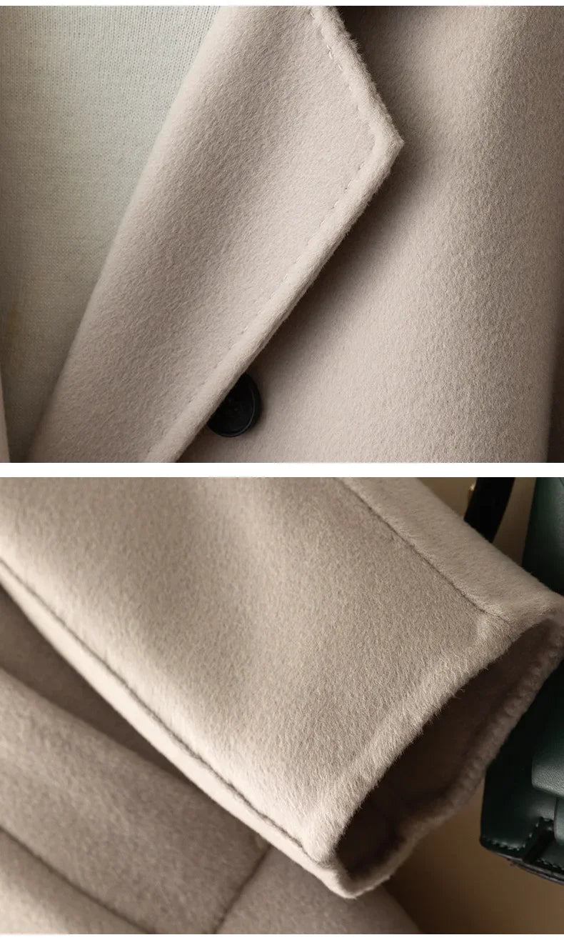 Manteau en laine Double face pour femme, épais, mi-long, col de costume, coupe ample, couleur Pure, polyvalent, nouveau Style automne hiver