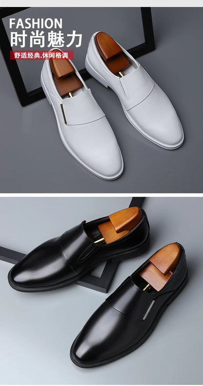 Nouveauté mode britannique hommes blanc noir sans lacet robe affaires chaussures décontractées mocassins mâle robe de mariée chaussures de retour