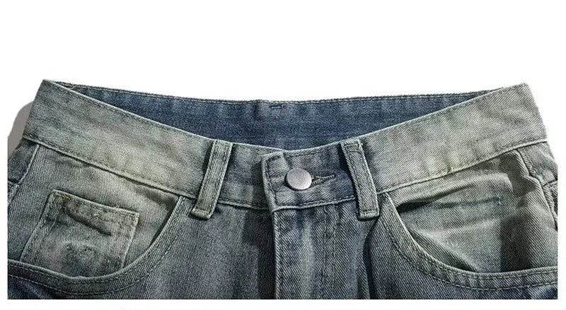 Jean Baggy craquelé pour homme, pantalon Y2k Harajuku, Vintage, délavé, droit, en Denim, Punk Goth, nouvelle collection 2025