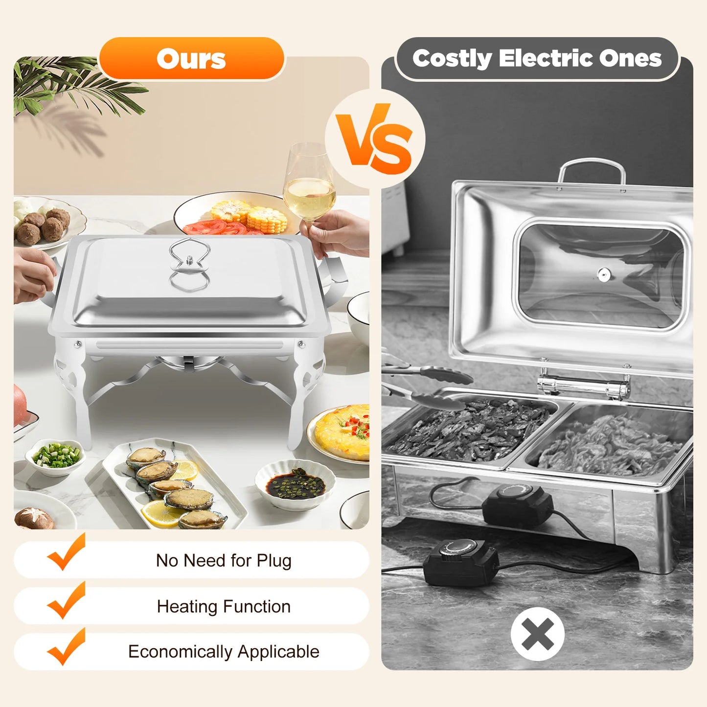 Réchaud/couvercle en acier inoxydable 6L, récipient chauffant pour Catering, Buffet de fête, poêle carré en libre-Service