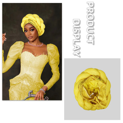 Couvre-chef africain Auto Gele déjà fabriqué, Turban brillant pour femmes, Hijab nigérian tressé, couvre-chef pour fête de mariage