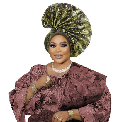 Luxe africain Aso Oke Auto Gele couvre-chef Turban casquette femmes chapeaux nigérian fête de mariage couvre-chef Bonnet tête enveloppement Hijab chapeau