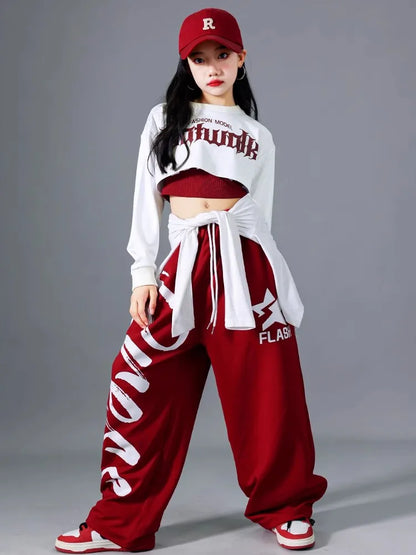 Filles K-pop haut court mode lettres Sport Joggers pantalon fille groupe vêtements ensembles enfants Hip Hop Streetwear enfants Jazz Costumes