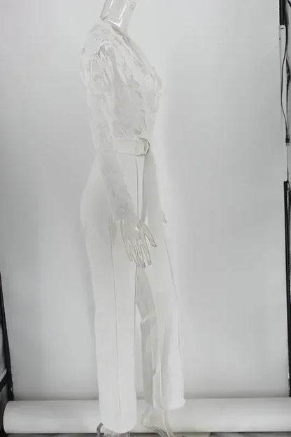 Combinaison blanche en dentelle pour femme, salopette élégante, longue, une pièce, taille haute, plume, soirée de mariage, barboteuses sexy, Y2K