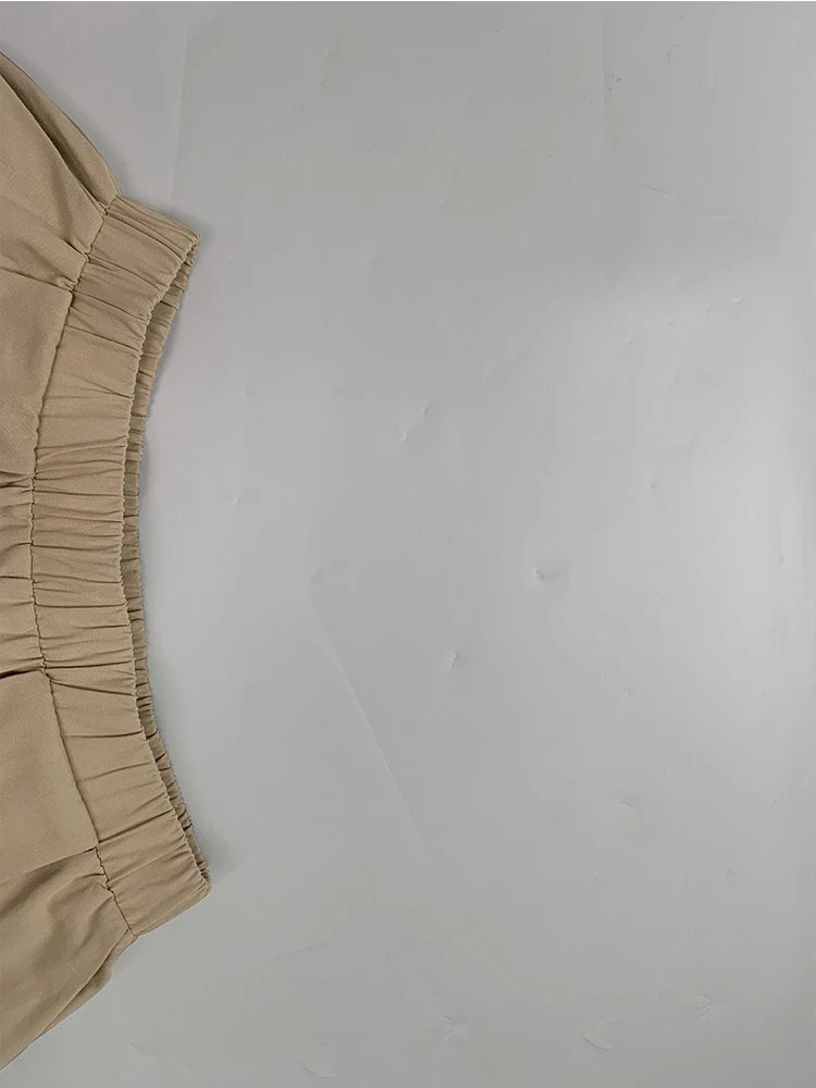 Beautyblue kaki femmes pantalon jambe large Capri pantalon été nouvelle mode poche ample taille élastique ample coton pantacourt