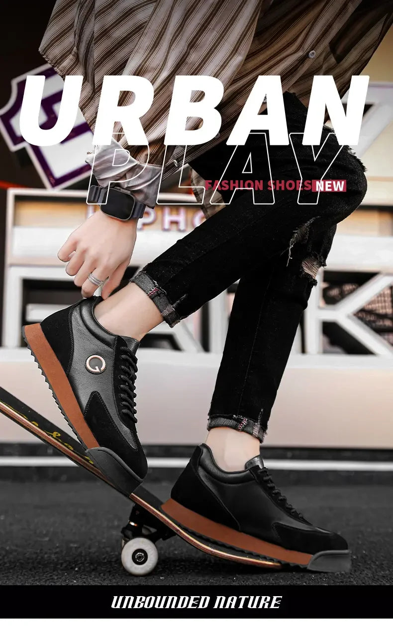 Printemps automne chaussures hommes augmenté mode cuir chaussures décontractées conseil chaussures de haute qualité en plein air grosses baskets Style britannique