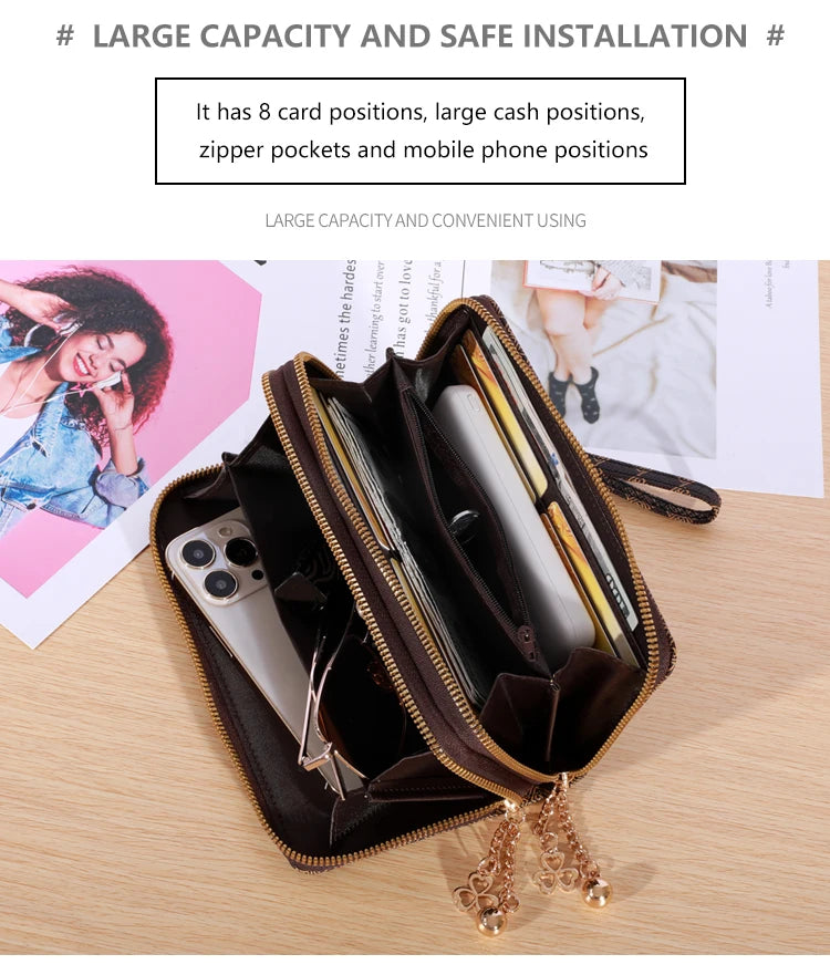 Portefeuille long simple de grande capacité, Sac à fermeture éclair en simili cuir, Sac d'embrayage multifonctionnel décontracté