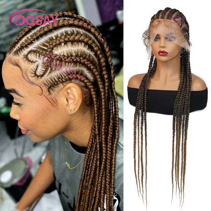 Perruque tressée en boîte sans nœuds en dentelle complète pour femmes-perruque tressée de style boîte de cornrow synthétique en forme de cœur pour un usage quotidien